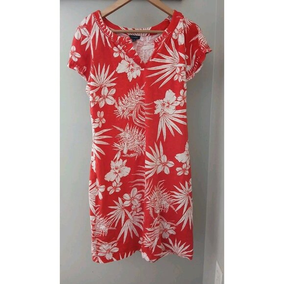 Talbots Flutter Sleeve Embroidered Shift Dress Size Medium Red Tropical S/S - Picture 1 of 11